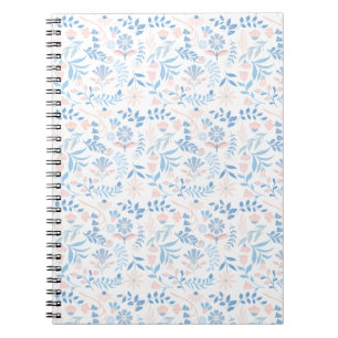 Cuaderno Diseño floral boho estampa de bloque azul rosa fem