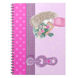 Cuaderno Diseño floral chica y rosa elegante monogramado