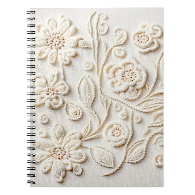 Cuaderno Diseño floral con bordado de marfil (Frente)