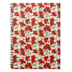 Cuaderno Diseño Floral de Amapola Roja Vintage Arte Botánic
