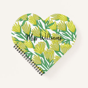 Cuaderno Diseño floral de arte original amarillo personaliz