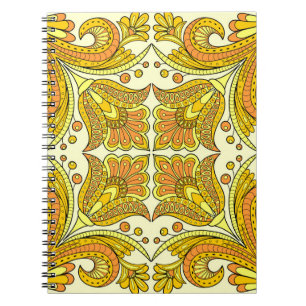 Cuaderno Diseño floral de estilo folclórico en amarillo