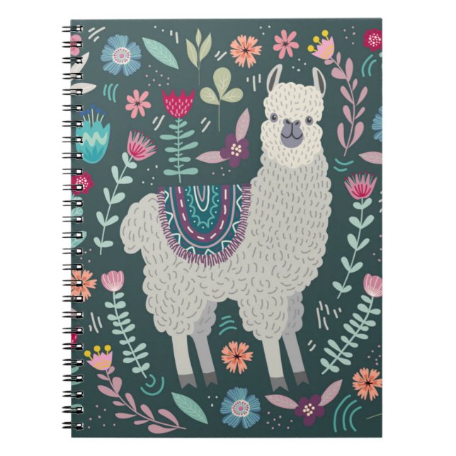 Cuaderno Diseño floral de la llama linda (Frente)