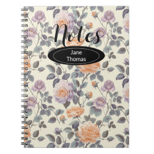 Cuaderno diseño floral de lilac suave y naranja