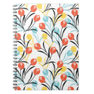 Cuaderno Diseño floral de patrón vibrante de tulipán en bla