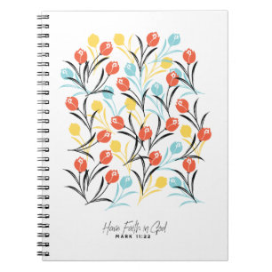 Cuaderno Diseño floral de patrón vibrante de tulipán en bla