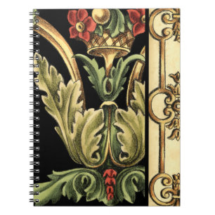 Cuaderno Diseño floral ornamental con fronteras negras