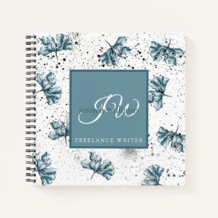Cuaderno Diseño floral personalizado de color azul pintado 