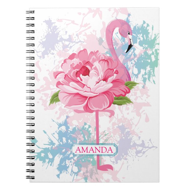 Cuaderno Diseño floral rosa flamingo Personalizado (Frente)