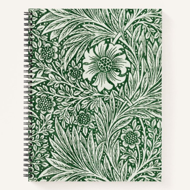Cuaderno diseño floral verde caléndula de william morris (Anverso)