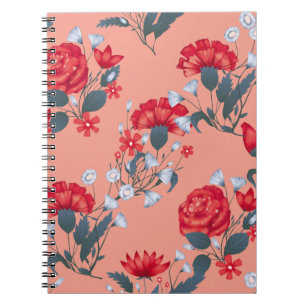 Cuaderno Diseño floral vintage sin rastros y rosas.