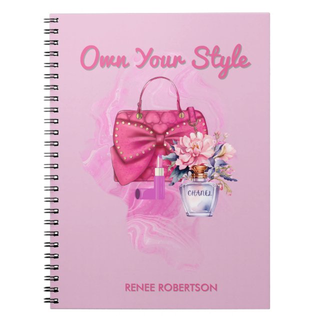 Cuaderno Diseño floral y bolso rosa de moda (Frente)