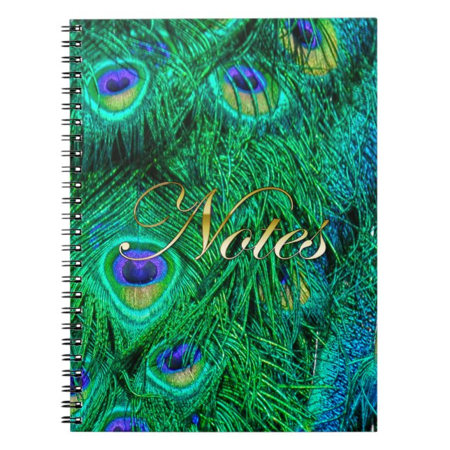 Cuaderno Diseño fotográfico de plumas de pavo real radiante (Frente)