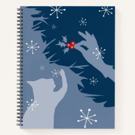 Cuaderno Diseño "Gato blanco y Holly" en azul medio noche
