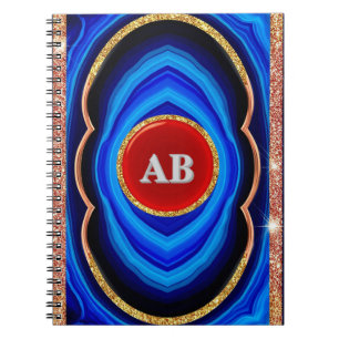 Cuaderno Diseño Geométrico Abstracto con Azul Rojo y Dorado