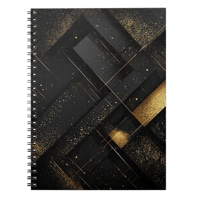 Cuaderno Diseño geométrico abstracto negro y dorado (Frente)