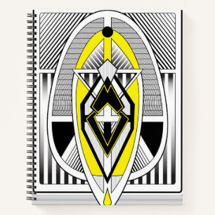 Cuaderno Diseño geométrico Art Déco amarillo y negro atrevi