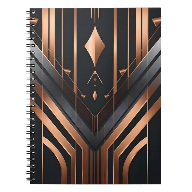 Cuaderno Diseño geométrico Art Deco de cobre y plata (Frente)