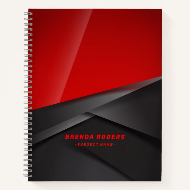 Cuaderno Diseño geométrico de textura metálica roja y negra (Anverso)