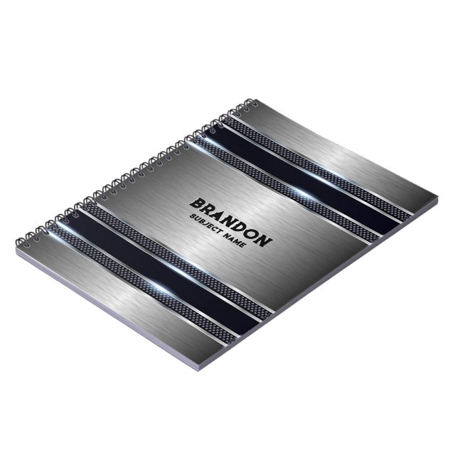 Cuaderno Diseño geométrico industrial gris metálico Monogra (Lado Izquierdo)