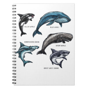 Cuaderno Diseño gráfico de ballenas y tiburones para la vid