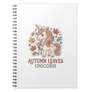 Cuaderno Diseño gráfico de merch de unicornio hojas de otoñ