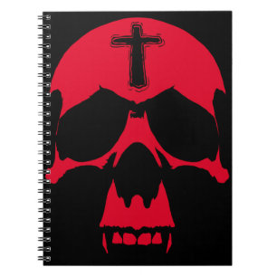 Cuaderno Diseño gráfico gótico del cráneo rojo del demonio