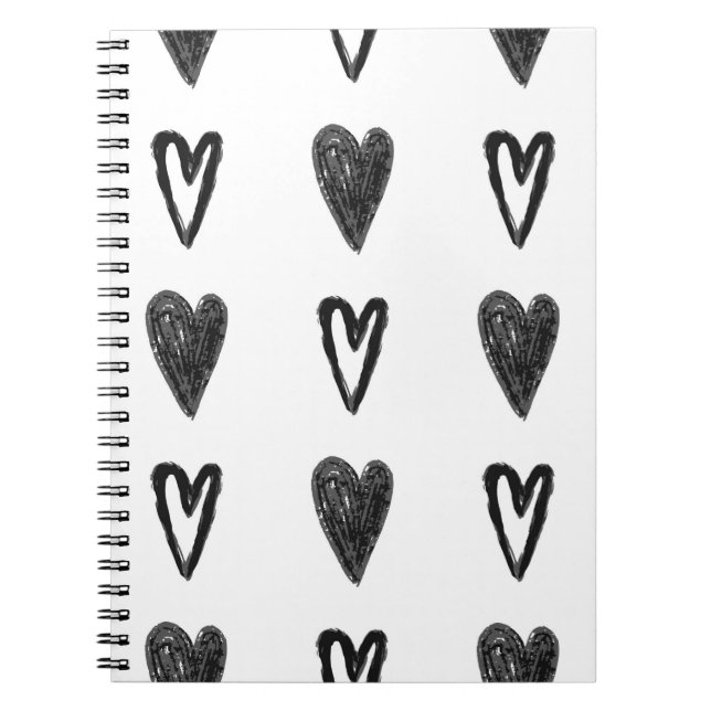 Cuaderno Diseño gráfico sin fisuras con corazones. Blac (Frente)