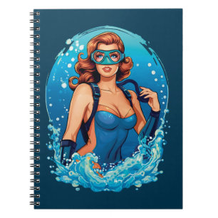 Cuaderno Diseño gráfico vintage Hembra Scuba Diver