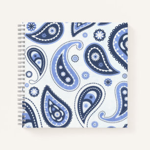 Cuaderno Diseño Intrincado de Estampado Floral Paisley Azul
