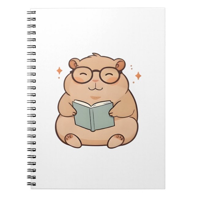 Cuaderno Diseño Kawaii de Capybara Leyendo con Gafas (Frente)