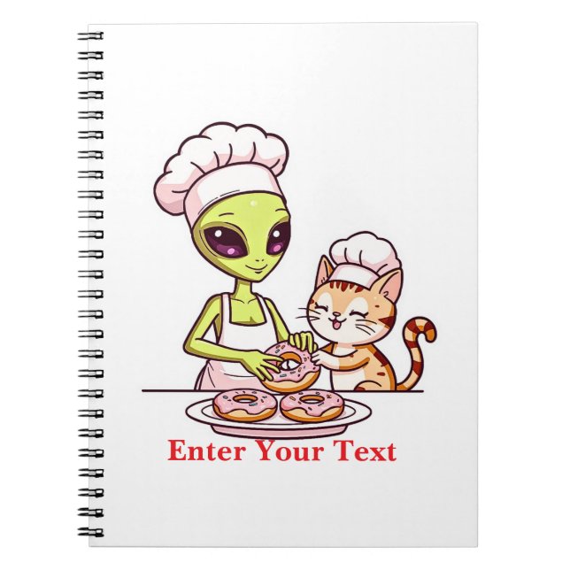 Cuaderno Diseño Kawaii de Gato Chef Alien Donut (Frente)