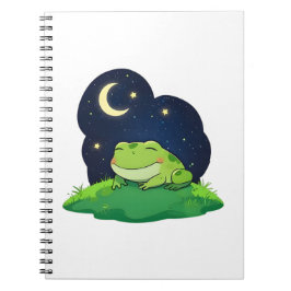 Cuaderno Diseño Kawaii de Rana Observando Estrellas en el C