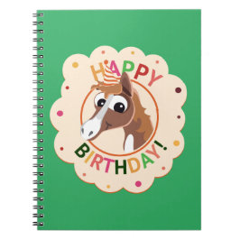 Cuaderno diseño lindo y colorido de cumpleaños de caballos