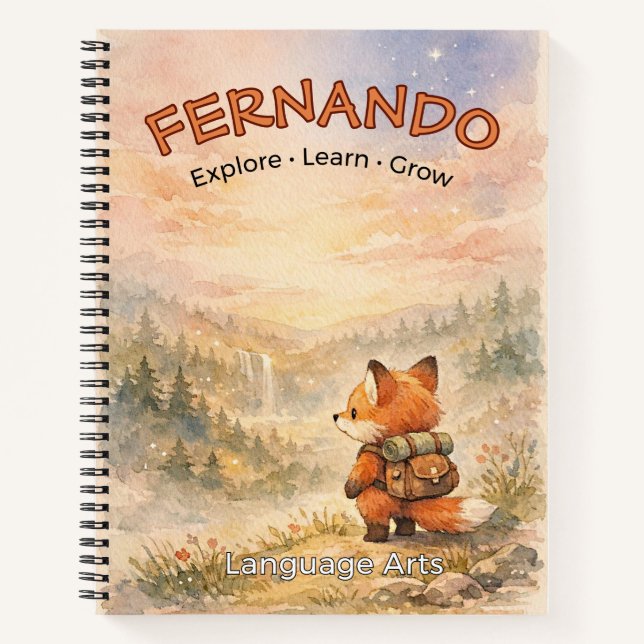 Cuaderno Diseño mágico de bosque de zorro de bosque acuarel (Anverso)