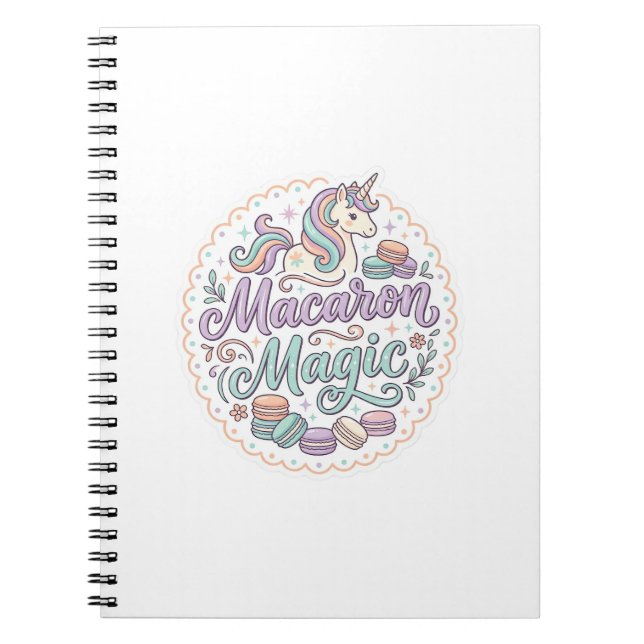 Cuaderno Diseño Mágico de Macaroon de Unicornio Caprichoso  (Frente)