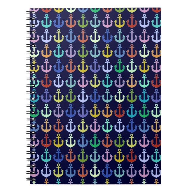 Cuaderno diseño marino de patrones de anclaje colorido (Frente)