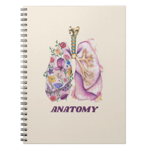 Cuaderno Diseño médico de acuarela de anatomía de pulmón fl