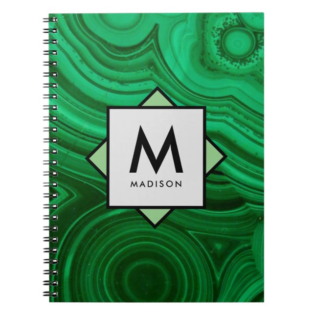 Cuaderno Diseño minero verde con nombre y monograma sobre (Frente)