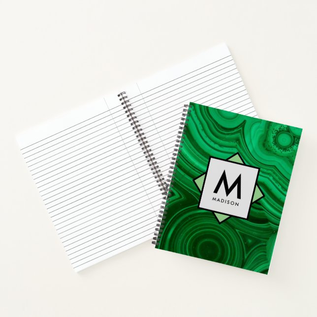 Cuaderno Diseño minero verde con nombre y monograma sobre (Interior)