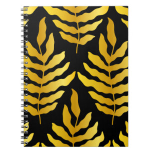 Cuaderno Diseño moderno con hojas. Hojas tropicales de oro