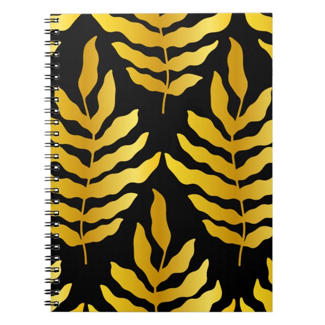 Cuaderno Diseño moderno con hojas. Hojas tropicales de oro (Frente)