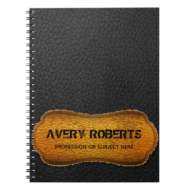 Cuaderno Diseño moderno de cuero falso negro y amarillo (Frente)