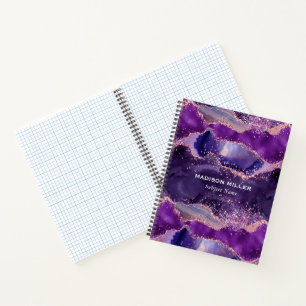 Cuaderno Diseño moderno de textura agata purpurinoso púrpur