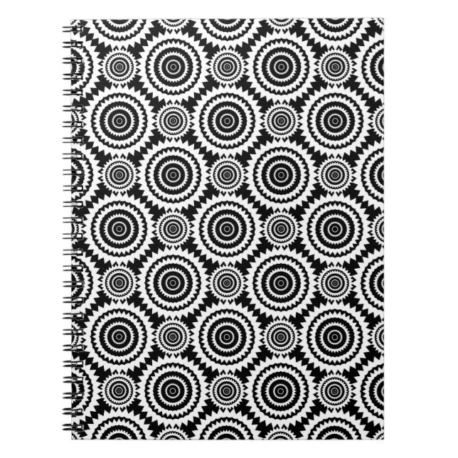 Cuaderno Diseño Moderno Patrón de Caleidoscopio en Blanco y (Frente)
