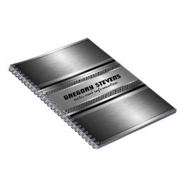 Cuaderno Diseño Monogramado de franjas máculinas Faux Silve