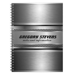 Cuaderno Diseño Monogramado de franjas máculinas Faux Silve