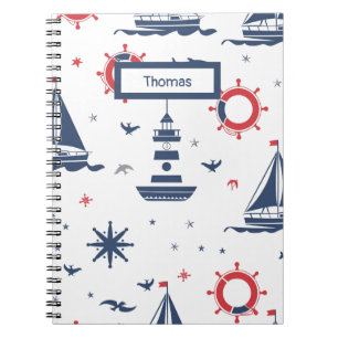 Cuaderno Diseño náutico azul, blanco y rojo