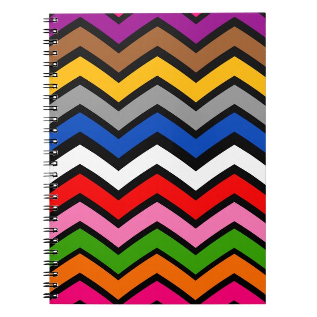 Cuaderno Diseño negro de zigzag Chevron multicolor (Frente)