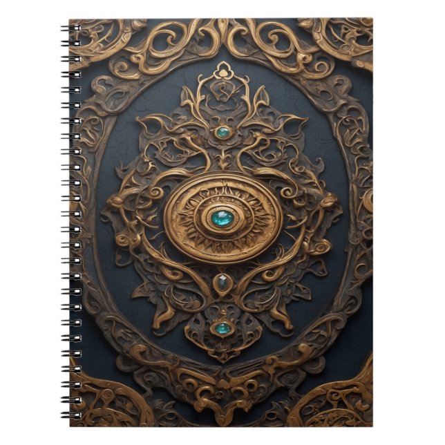 Cuaderno Diseño ordenado en oro antiguo y azul (Frente)